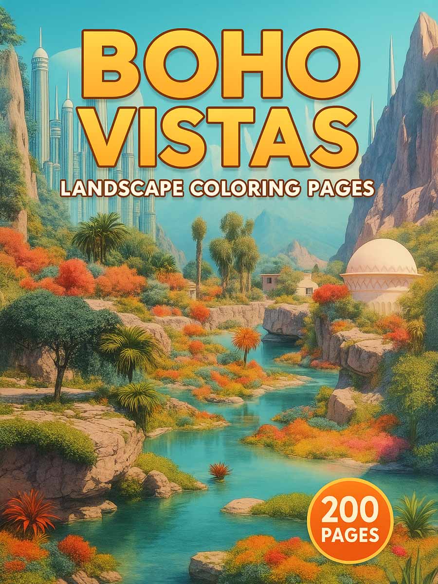 Boho Vistas – 200 Landscape Coloring Pages | Colouring 4 Kids